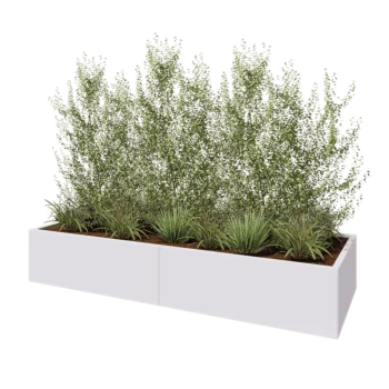 Stål plantekasse XXL - Rektangel - 240 x 80 x 40 cm - RAL9010 mat (hvid) - Med bundplade