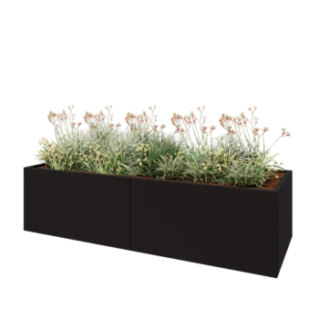 Stål plantekasse XXL - Rektangel - 240 x 80 x 60 cm - RAL9005 mat (sort) - Med bundplade