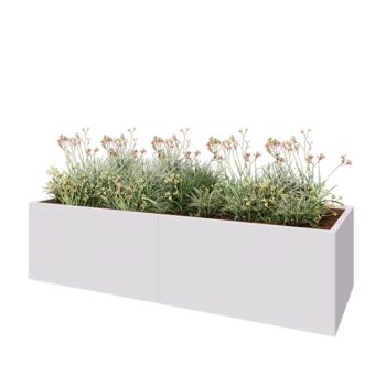 Stål plantekasse XXL - Rektangel - 240 x 80 x 60 cm - RAL9010 mat (hvid) - Med bundplade