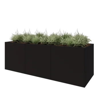 Stål plantekasse XXL - Rektangel - 300 x 100 x 100 cm - RAL9005 mat (sort) - Med bundplade