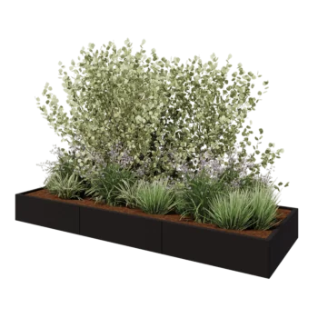 Stål plantekasse XXL - Rektangel - 300 x 100 x 30 cm - RAL9005 mat (sort) - Uden bundplade