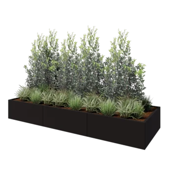 Stål plantekasse XXL - Rektangel - 300 x 100 x 40 cm - RAL9005 mat (sort) - Uden bundplade