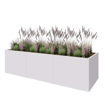 Stål plantekasse XXL - Rektangel - 300 x 100 x 80 cm - RAL9010 mat (hvid) - Med bundplade