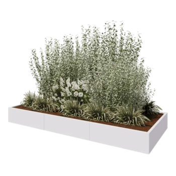 Stål plantekasse XXL - Rektangel - 300 x 120 x 30 cm - RAL9010 mat (hvid) - Med bundplade