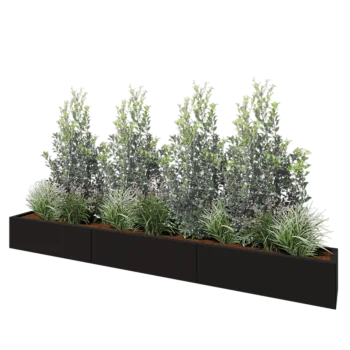 Stål plantekasse XXL - Rektangel - 300 x 30 x 30 cm - RAL9005 mat (sort) - Uden bundplade