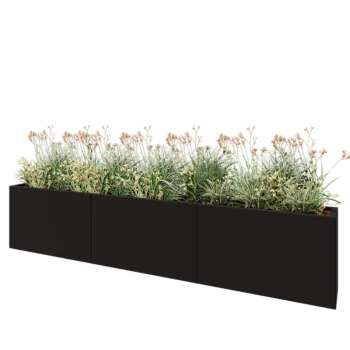Stål plantekasse XXL - Rektangel - 300 x 30 x 60 cm - RAL9005 mat (sort) - Uden bundplade