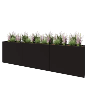 Stål plantekasse XXL - Rektangel - 300 x 30 x 80 cm - RAL9005 mat (sort) - Uden bundplade