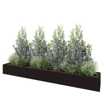 Stål plantekasse XXL - Rektangel - 300 x 40 x 30 cm - RAL9005 mat (sort) - Uden bundplade