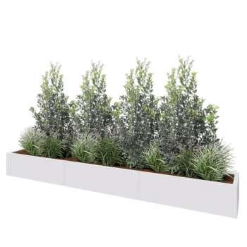 Stål plantekasse XXL - Rektangel - 300 x 40 x 30 cm - RAL9010 mat (hvid) - Med bundplade