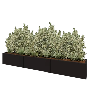 Stål plantekasse XXL - Rektangel - 300 x 40 x 40 cm - RAL9005 mat (sort) - Med bundplade