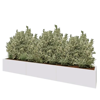 Stål plantekasse XXL - Rektangel - 300 x 40 x 40 cm - RAL9010 mat (hvid) - Med bundplade