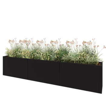 Stål plantekasse XXL - Rektangel - 300 x 40 x 60 cm - RAL9005 mat (sort) - Uden bundplade