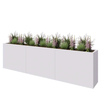 Stål plantekasse XXL - Rektangel - 300 x 40 x 80 cm - RAL9010 mat (hvid) - Med bundplade