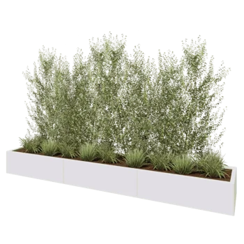 Stål plantekasse XXL - Rektangel - 300 x 50 x 30 cm - RAL9010 mat (hvid) - Med bundplade