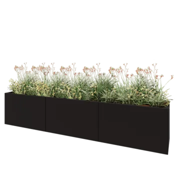 Stål plantekasse XXL - Rektangel - 300 x 50 x 60 cm - RAL9005 mat (sort) - Med bundplade