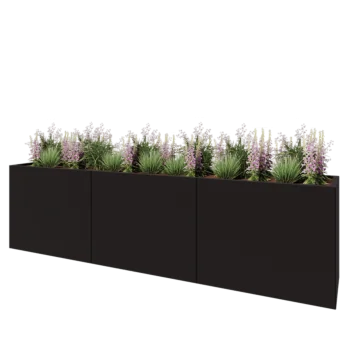 Stål plantekasse XXL - Rektangel - 300 x 50 x 80 cm - RAL9005 mat (sort) - Med bundplade
