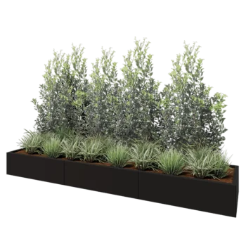 Stål plantekasse XXL - Rektangel - 300 x 60 x 30 cm - RAL9005 mat (sort) - Med bundplade