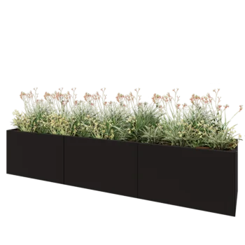 Stål plantekasse XXL - Rektangel - 300 x 60 x 60 cm - RAL9005 mat (sort) - Med bundplade