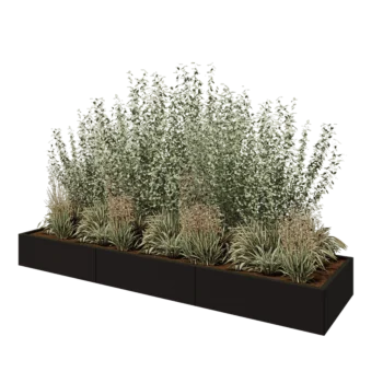 Stål plantekasse XXL - Rektangel - 300 x 80 x 30 cm - RAL9005 mat (sort) - Med bundplade