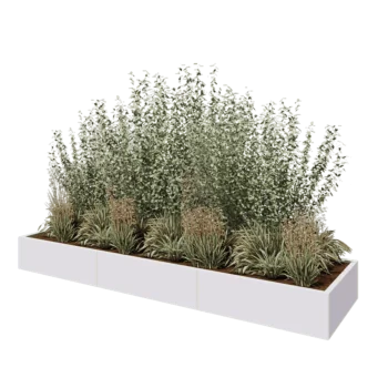 Stål plantekasse XXL - Rektangel - 300 x 80 x 30 cm - RAL9010 mat (hvid) - Med bundplade