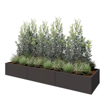 Stål plantekasse XXL - Rektangel - 300 x 80 x 40 cm - RAL7016 mat (antracitgrå) - Med bundplade
