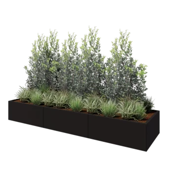 Stål plantekasse XXL - Rektangel - 300 x 80 x 40 cm - RAL9005 mat (sort) - Uden bundplade