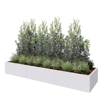 Stål plantekasse XXL - Rektangel - 300 x 80 x 40 cm - RAL9010 mat (hvid) - Uden bundplade