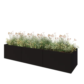 Stål plantekasse XXL - Rektangel - 300 x 80 x 60 cm - RAL9005 mat (sort) - Med bundplade