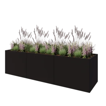 Stål plantekasse XXL - Rektangel - 300 x 80 x 80 cm - RAL9005 mat (sort) - Uden bundplade