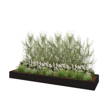 Stål plantekasse XXL - Rektangel - 400 x 100 x 30 cm - RAL9005 mat (sort) - Med bundplade