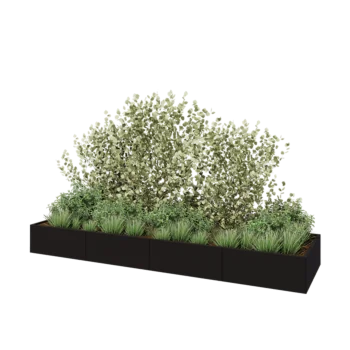 Stål plantekasse XXL - Rektangel - 400 x 100 x 40 cm - RAL9005 mat (sort) - Med bundplade