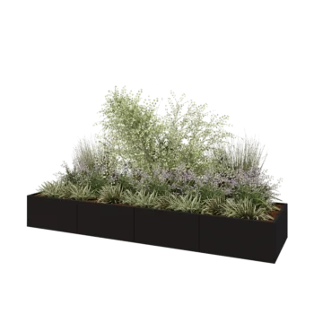 Stål plantekasse XXL - Rektangel - 400 x 100 x 50 cm - RAL9005 mat (sort) - Uden bundplade