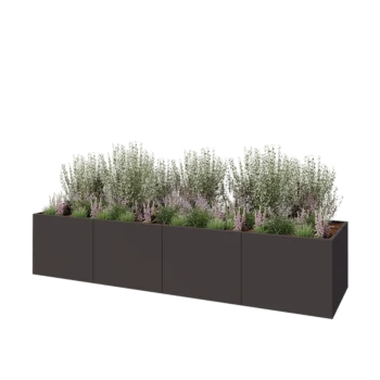Stål plantekasse XXL - Rektangel - 400 x 100 x 80 cm - RAL7016 mat (antracitgrå) - Uden bundplade