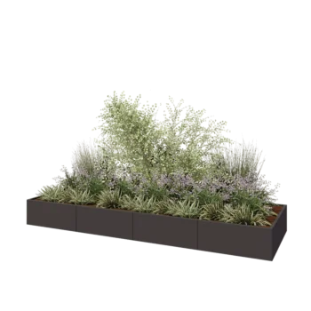 Stål plantekasse XXL - Rektangel - 400 x 120 x 40 cm - RAL7016 mat (antracitgrå) - Med bundplade