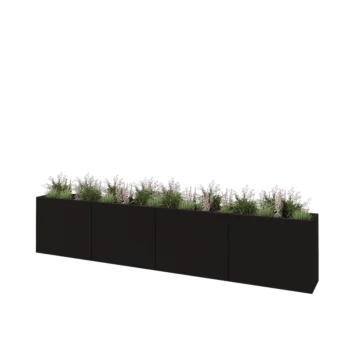 Stål plantekasse XXL - Rektangel - 400 x 40 x 80 cm - RAL9005 mat (sort) - Uden bundplade