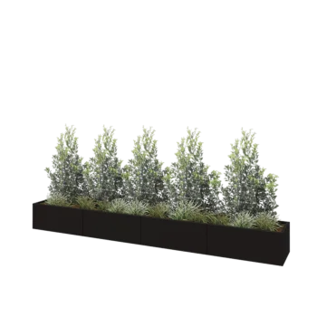 Stål plantekasse XXL - Rektangel - 400 x 50 x 40 cm - RAL9005 mat (sort) - Uden bundplade