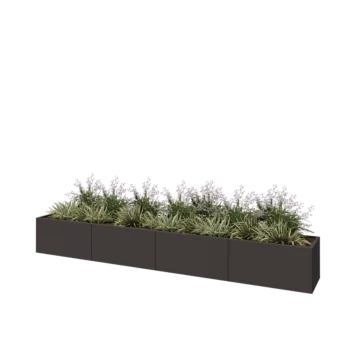 Stål plantekasse XXL - Rektangel - 400 x 50 x 50 cm - RAL7016 mat (antracitgrå) - Med bundplade
