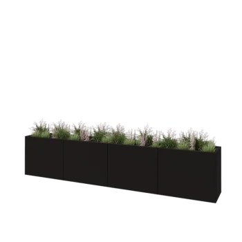 Stål plantekasse XXL - Rektangel - 400 x 50 x 80 cm - RAL9005 mat (sort) - Uden bundplade