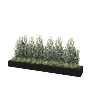 Stål plantekasse XXL - Rektangel - 400 x 60 x 30 cm - RAL9005 mat (sort) - Uden bundplade