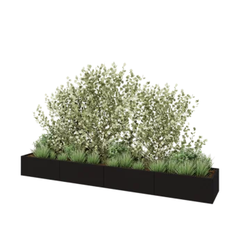 Stål plantekasse XXL - Rektangel - 400 x 60 x 40 cm - RAL9005 mat (sort) - Med bundplade