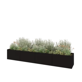 Stål plantekasse XXL - Rektangel - 400 x 60 x 60 cm - RAL9005 mat (sort) - Med bundplade