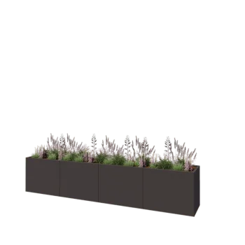 Stål plantekasse XXL - Rektangel - 400 x 60 x 80 cm - RAL7016 mat (antracitgrå) - Med bundplade