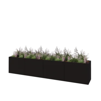 Stål plantekasse XXL - Rektangel - 400 x 60 x 80 cm - RAL9005 mat (sort) - Med bundplade