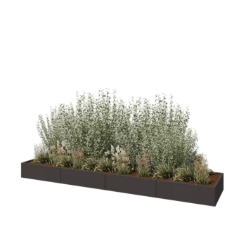 Stål plantekasse XXL - Rektangel - 400 x 80 x 30 cm - RAL7016 mat (antracitgrå) - Med bundplade