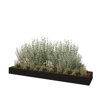 Stål plantekasse XXL - Rektangel - 400 x 80 x 30 cm - RAL9005 mat (sort) - Uden bundplade