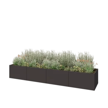 Stål plantekasse XXL - Rektangel - 400 x 80 x 60 cm - RAL7016 mat (antracitgrå) - Uden bundplade