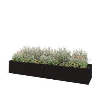 Stål plantekasse XXL - Rektangel - 400 x 80 x 60 cm - RAL9005 mat (sort) - Uden bundplade