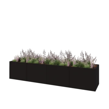Stål plantekasse XXL - Rektangel - 400 x 80 x 80 cm - RAL9005 mat (sort) - Med bundplade