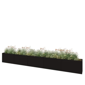Stål plantekasse XXL - Rektangel - 500 x 40 x 60 cm - RAL9005 mat (sort) - Med bundplade