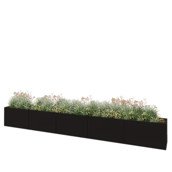 Stål plantekasse XXL - Rektangel - 500 x 50 x 60 cm - RAL9005 mat (sort) - Med bundplade